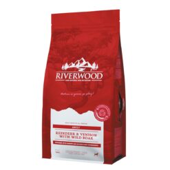 Riverwood Adult Rendier & Hert met Wild Zwijn is graanvrij, hypoallergeen en rijk aan energie voor actieve volwassen honden.