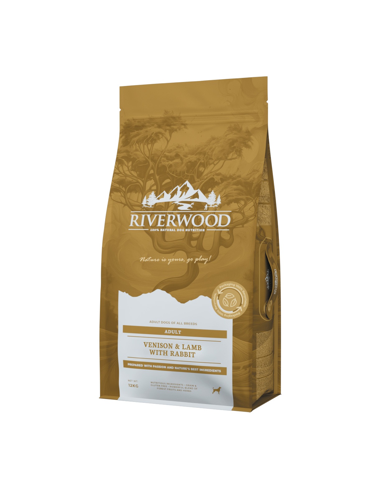 RW Adult Venison 12 kg Side Riverwood Adult Hert & Lam met Konijn ondersteunt gezond gewichtsbehoud en is ideaal voor senior en gevoelige honden.
