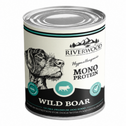Riverwood Wildzwijn Mono Proteïne 400 g is hypoallergeen natvoer met één eiwitbron, ideaal voor honden met voedselintoleranties.