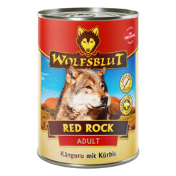 Wolfsblut Red Rock is graanvrij natvoer met kangoeroe en pompoen, ideaal voor volwassen honden met voedselallergieën.