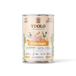 YDOLO Natvoer Chicken 400gr met 90% vers kip is hypoallergeen, graanvrij en zo rijk dat je minder hoeft te voeren.