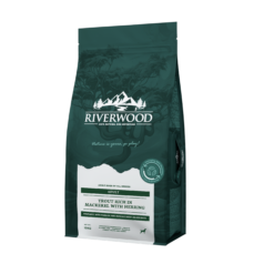 Riverwood Adult Forel & Makreel met Haring is hypoallergene, graanvrije visvoeding voor gevoelige honden.