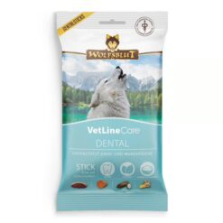 Wolfsblut VetLine Care Dental 180 g is een graanvrije kauwsnack die de gebitsverzorging ondersteunt en bijdraagt aan een frisse adem.