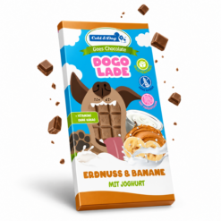 Cold&Dog Dogolade Peanut 100 gram is heerlijke hondenchocolade met pinda en banaan. Zonder cacao, glutenvrij en met vitamines.